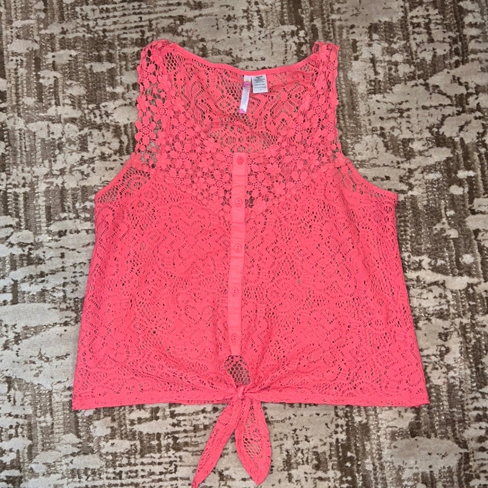 Lace see through tank top. Tie front